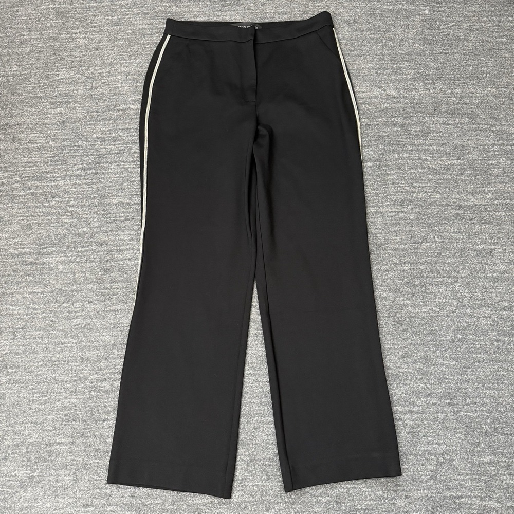 Boston Proper Pants Women 14 Black Sparkle Tuxedo Stripe Wide Leg Formal Party